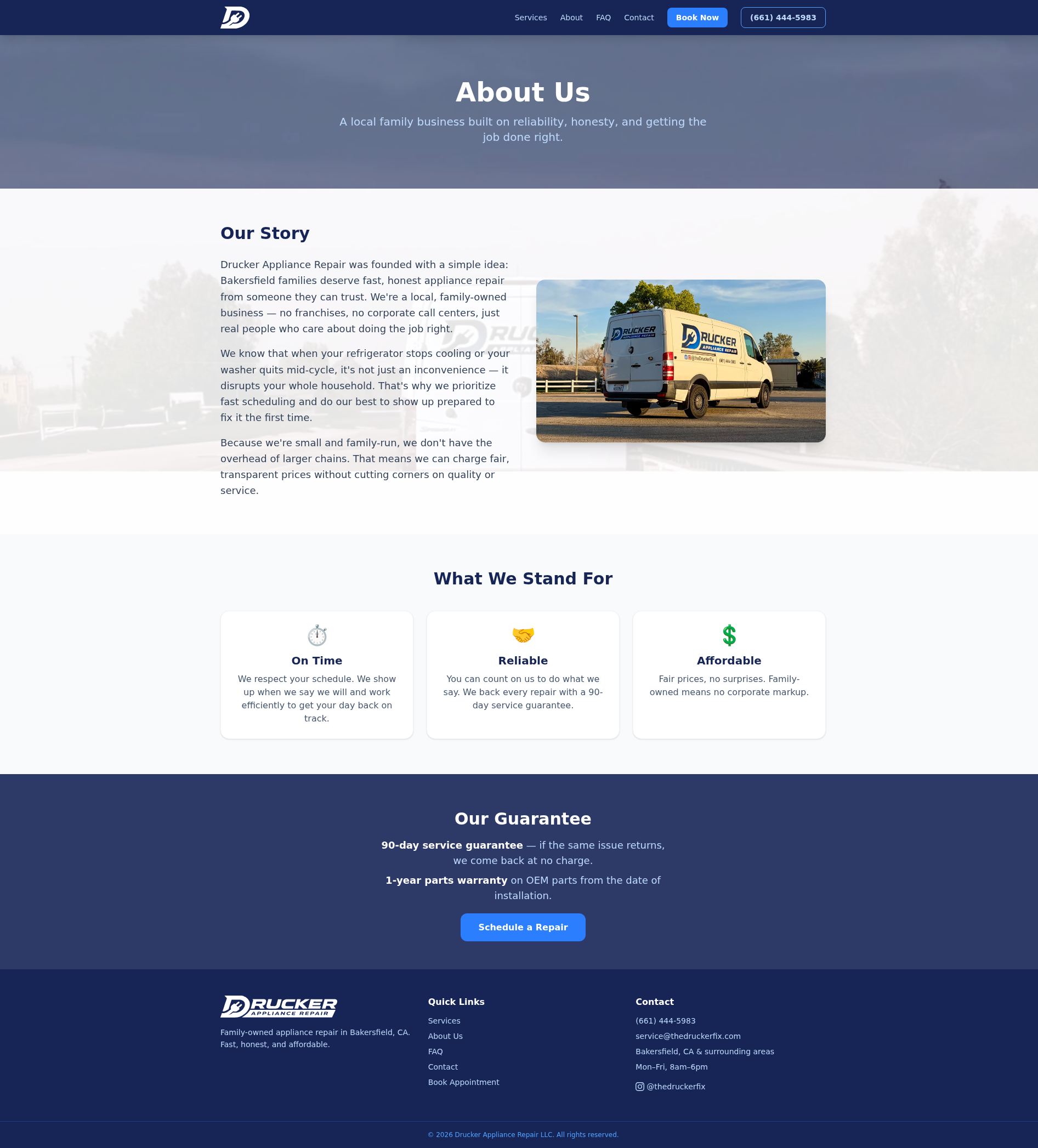 Drucker Appliance Repair — About page
