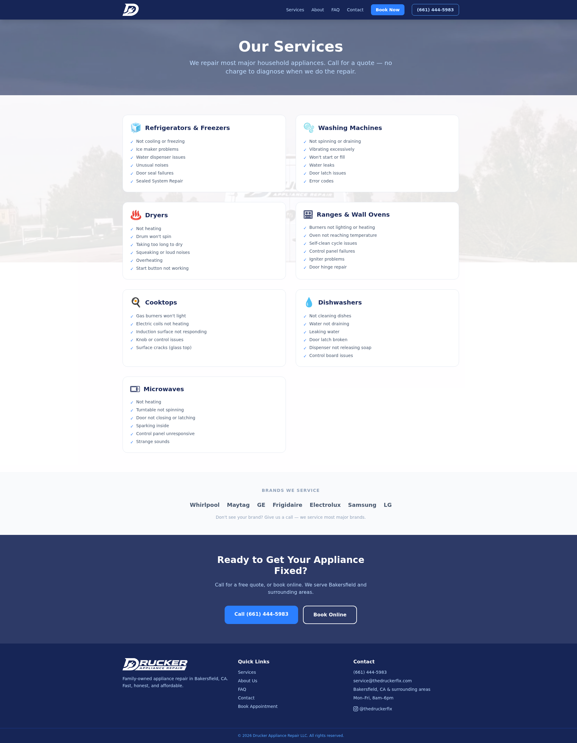 Drucker Appliance Repair — Services page